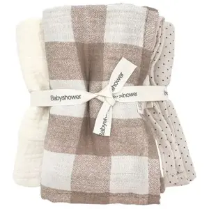 Babyshower Lot de 3 langes Vichy Caramel (70 x 70 cm) pas cher