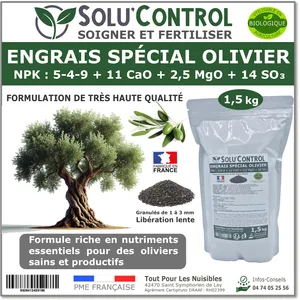 TOUT POUR LES NUISIBLES ENGRAIS Spécial OLIVIER 1,5 kg - SoluControl - Formulation haute qualité Organo-Minerale - Utilisable en Agriculture BIOLOGIQUE pas cher