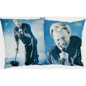 JOHNNY HALLIDAY- HOUSSE DE COUSSIN-TAIE DOREILLER-A GARNIR SOI MEME-PHOTO RECTO VERSO .BLEU. pas cher