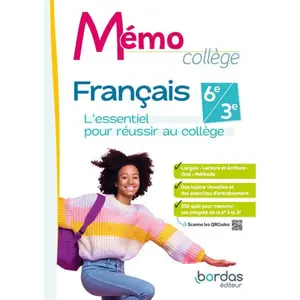 Comparateur de prix : Bordas Editions Mémo Collège Français 6e/3e - L'essentiel Pour Réussir Au Collège