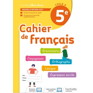 ISBN Hachette Education Cahier de français 5e. Edition 2022 pas cher