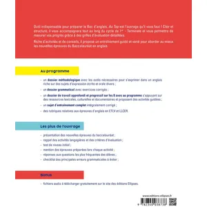 Comparateur de prix : Ellipses Au Top En Anglais À L'oral Et À L'écrit 1re Et Tle A2-B2 - Méthodes, Outils Et Activités Pour Les Nouvelles Épreuves Du Bac