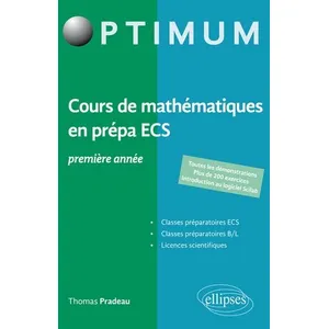 Ellipses Cours De Mathématiques En Prépa Ecs 1re Année pas cher