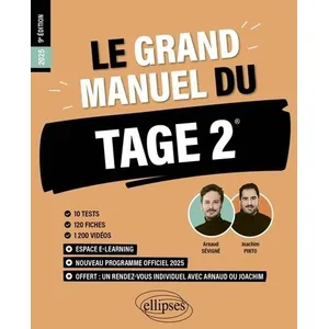 Ellipses Le grand manuel du TAGE 2: 10 tests blancs, 120 fiches de cours, 1200 vidéos pas cher