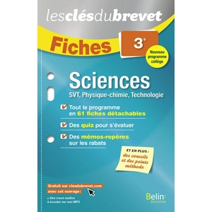 Comparateur de prix : Belin Éducation Sciences 3e - Fiches Svt, Physique-Chimie, Technologie