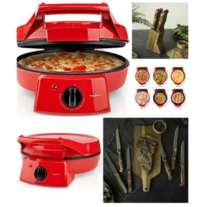 LIVOO Four à Pizza Rouge et tartes avec Grill Plancha Revêtement Pierre antiadhésif Puissance 1800 W pancakes, omelettes, quiches + SET pas cher