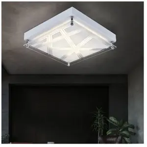 ESTO Plafonnier plafonnier motif salon éclairage argent dans un design carré, métal acrylique, 1x led 1x 12 watt 1200 lm blanc neutre, LxPxH 25x25x7,5 cm pas cher
