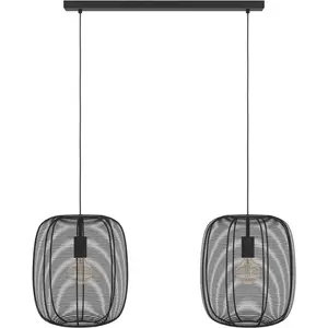 EGLO Rinroe Hanglamp - E27 - 2 lichts - 90 cm - Zwart - Staal pas cher