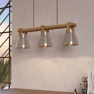 EGLO Cawton Hanglamp - E27 - 76 cm - Grijs/Bruin - Staal/Hout pas cher