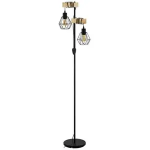 Lampe de plancher 40x166,5x250 cm en fer noir avec support en bois Eglo Townshend pas cher