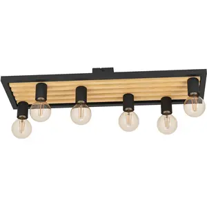 EGLO Consett Plafondlamp - E27 - 78 cm - Hout|Staal - Zwart|BruinVendu parbol