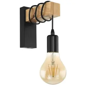 EGLO Applique murale en bois et acier noir TOWNSHEND pas cher