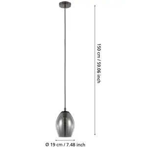EGLO Estanys Hanglamp - 1 lichts - Ø19 cm - E27 - rookglas - Grijs/Zwa... pas cher