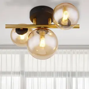 GLOBO Plafondlamp RIHA 3.50 Watt G9 Matt zwart - 3 Lichts Amber pas cher