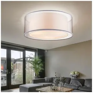 GLOBO LIGHTING Plafonnier led gris rond Plafonnier tissu satiné lampe textile salon, abat-jour tissu métal, 3x E14 led blanc chaud, DxH 17,5x40 cm pas cher