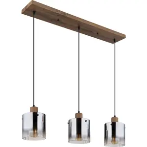Comparateur de prix : Globo Suspension lampe suspendue plafonnier à 3 lampes aspect bois verre couleur fumée