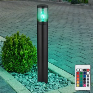 Globo Lampadaire éclairage extérieur borne lumineuse fumée Lampadaire de jardin extérieur, télécommande dimmable, acier inoxydable, 1x led rgb 8.5W 806Lm,