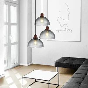 Globo Suspension lampe en bois 3 flammes abat-jour en verre suspension... pas cher