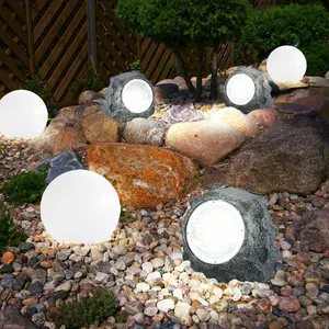 Globo Lampes solaires lampes de décoration de jardin aspect pierre pour jardin extérieur boule de décoration de terrasse à led solaire, plastique blanc