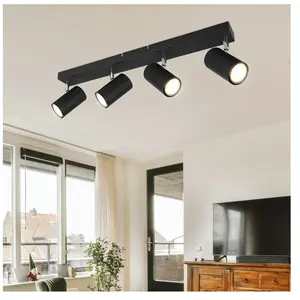 Globo Spot de plafond Plafonnier Spot 4 flammes noir Plafonnier salon moderne, spot orientable, métal, 4x GU10, LxPxH 56x6x12 pas cher
