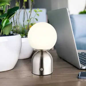 Globo Lampe de table LED lampe d'appoint lampe de chevet variateur tactile mémoire nickel pas cher