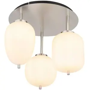 Comparateur de prix : Globo Plafonnier plafonnier lampe de salon lampe de chambre, 3 ampoules, métal nickel verre mat opale, douilles E14, DxH 46x36cm