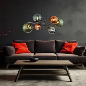 Comparateur de prix : GLOBO LIGHTING Suspension led Lampe de salle à manger Lampe de salle à manger rétro en verre Lampe de salon, vert pétrole bronze, 6x 3,5W 6x 350lm blanc chaud, DxH