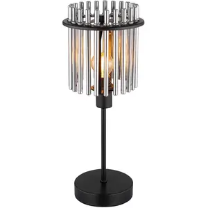 Globo - Lampe de table, lampe d'appoint, lampe de chambre, lampe de chevet, lampe de table, lampe de salon, métal noir, tiges de verre fumé, 1x E14, pas cher