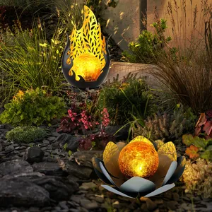 Globo Lampe solaire flamme design extérieur fleur solaire extérieur fleur de lotus verre craquelé solaire, gris, ampoules led, 1x fleur de lotus 1x design