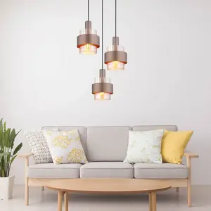 Globo Lampe suspendue plafonnier lampe suspendue lampe de salle à manger verre ambre 3 lampes pas cher