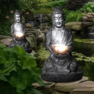 Globo - Lampe solaire Bouddha décoration de jardin Feng Shui Lampe sol...