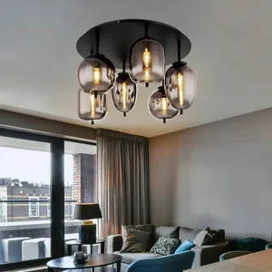 Globo Plafonnier plafonnier lampe de salle à manger verre fumé 6 flamm... pas cher