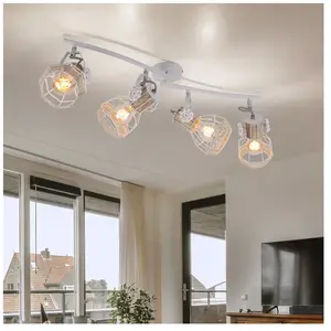 Globo Plafonnier spot de plafond 4 flammes métal bois E27 spot barre 4 flammes blanc, spot orientable, 4x E27, LxlxH 72x32x20 cm pas cher
