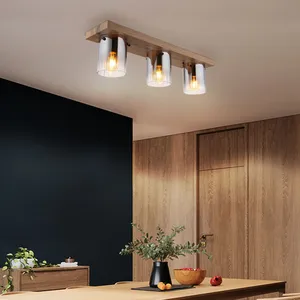 Comparateur de prix : Globo Plafonnier plafonnier lampe de salon aspect bois verre couleur fumée 3 lampes