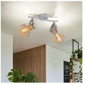 Globo Plafonnier aspect bois spot spot plafonnier orientable blanc, métal, 2x douilles E27, LxlxH 29,6x23x19 cm pas cher
