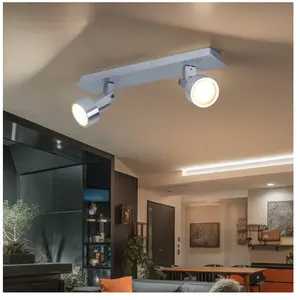 Globo Plafonnier spot 2 lampes, plafonnier orientable 2 spots chrome, 2x led 3,2W 240Lm blanc chaud, LxPxH 34x7x14 cm pas cher