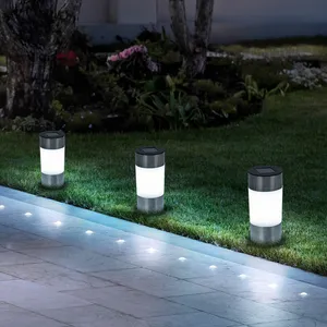 Globo Kit de lampes solaires, lampes à brancher en acier inoxydable, lampes d'extérieur, lampe solaire, lampe de jardin, led blanc chaud, DxH 6,3x23,5 cm, pas cher