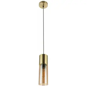 Globo Suspension, laiton mat, verre ambré, H 152,5 cm ANNIKA