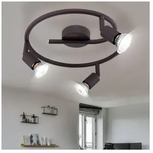 GLOBO LIGHTING Plafonnier, luminaire de salon, lampe de salle à manger, spot, spot de plafond, métal marron rouille, spots 3 lampes, orientable GU10, led 3W 250Lm pas cher