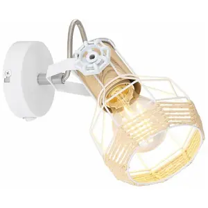 GLOBO - SPOT - METAL BLANC - BOIS NATURE - INTERRUPTEUR - 1 x E27 - 40 W - 230 V - BANA pas cher