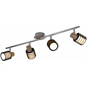 Globo Spot de plafond plafonnier orientable chrome plafonnier rétro verre, 4 accents bois flamme, 4x E14, l 70 cm pas cher