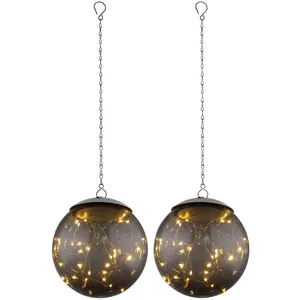 2x led lampes suspendues solaires fumée jardin extérieur lampes boule ... pas cher