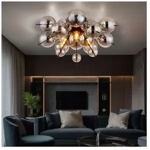 GLOBO LIGHTING Plafonnier plafonnier à 3 lampes lampe de salle à manger lampe de chambre lampe de salon boule de verre couleur fumée noir, métal verre, DxH 55x28 cm pas cher