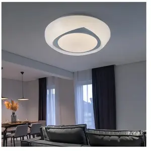 Globo Plafonnier Plafonnier led rond blanc Lampe de chambre à coucher en blanc, métal acrylique, 1x led 15W 1040lm 3000K blanc chaud, DxH 35x9,5 cm pas cher