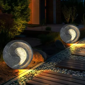 Globo - Lampes solaires aspect pierre pour extérieur sculpture de jard...