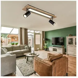 Globo Plafonnier led plafonnier salon lampe salle à manger, bois métal noir mdf, spot fonction mémoire réglable, 18W 3000K blanc chaud 1200lm, l 60 cm pas cher