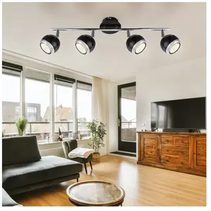 Globo Lampe de plafond Lampe de plafond Spot Lampe de salon Spot de plafond 4 flammes mobile, métal, 4x GU10, LxH 55x15cm pas cher