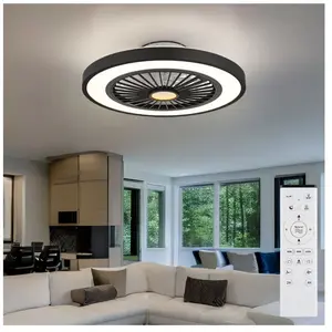Globo Ventilateur de plafond plafonnier lampe de salon lampe de chambre à coucher, métal plastique noir, télécommande dimmable rotation droite/gauche pas cher
