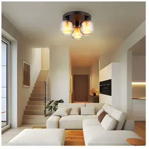 Comparateur de prix : Globo Plafonnier salon lampe chambre verre fumé 3xE27 noir mat