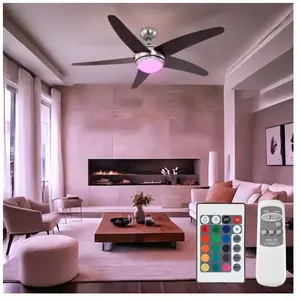Comparateur de prix : Globo Ventilateur de plafond plafonnier lampe de salon ventilateur de chambre lampe de chambre avec télécommande, métal verre mdf marron argent, dimmable,